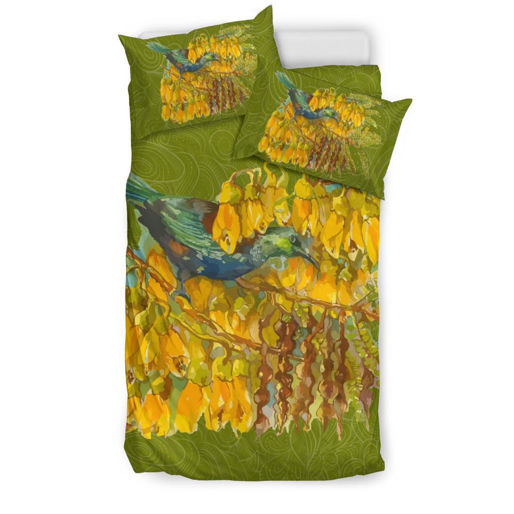 New Zealand Kowhai Bedding Set, Tui Bird Duvet Cover And Pillow Case - Vibe Hoodie Shop