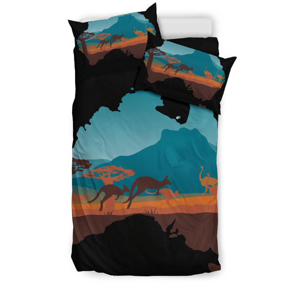 Bedding Sets - Australia Map Bed Kangaroo Uluru Landscape Art Sets - Vibe Hoodie Shop