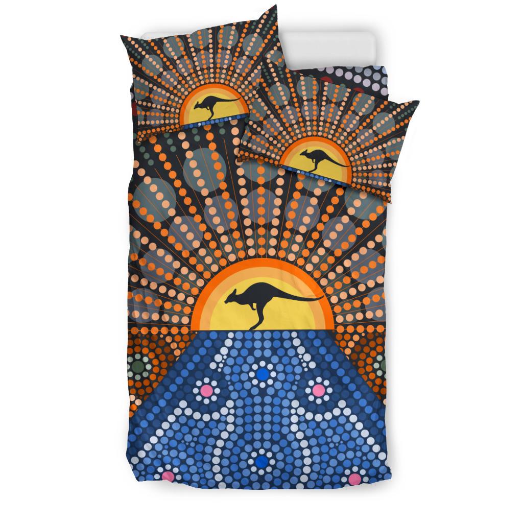 Aboriginal Bedding Sets, Kangaroo Sun Dot Painting - Vibe Hoodie Shop