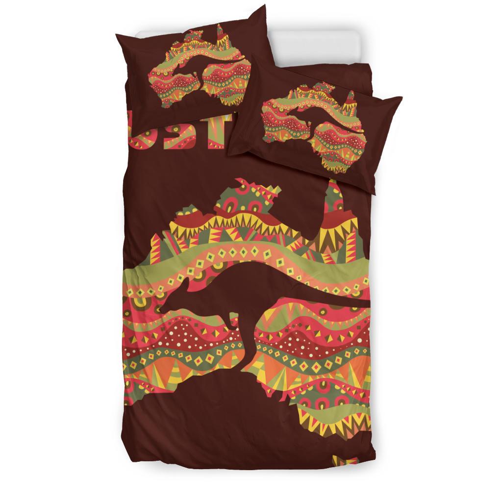 Aboriginal Bedding Sets, Australia Map Patterns Kangaroo - Vibe Hoodie Shop