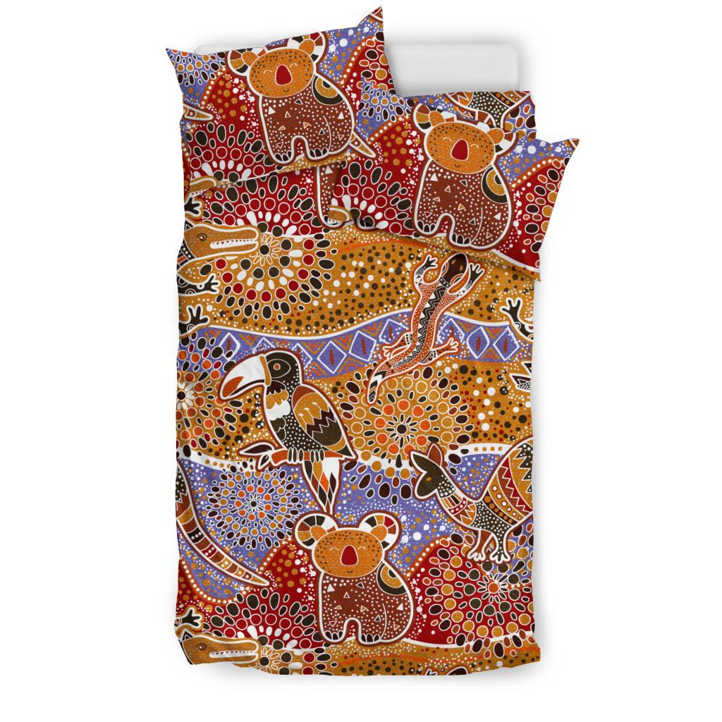 Aboriginal Bedding Sets, Kangaroo Kookaburra Koala Patterns Ver01 - Vibe Hoodie Shop