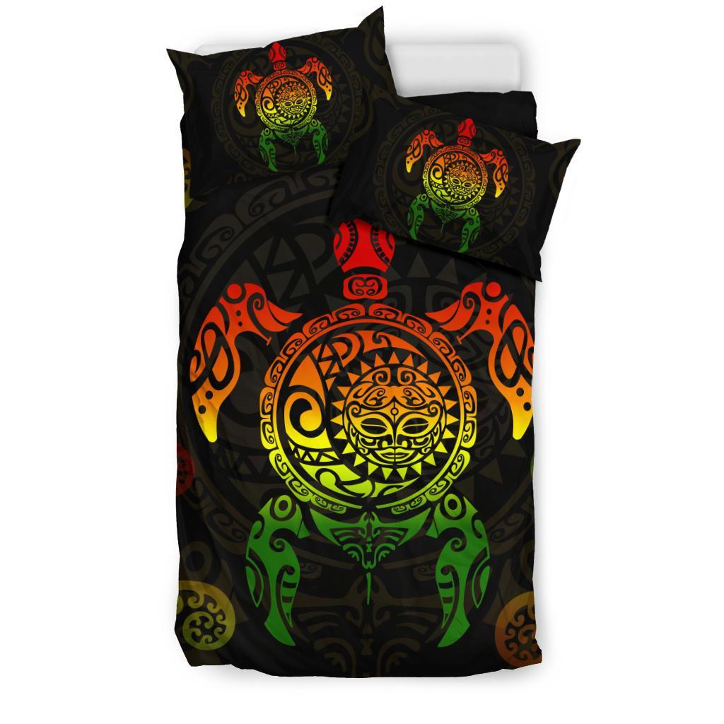 Maori Turtle Bedding Set Koru Fern Rasta - Vibe Hoodie Shop
