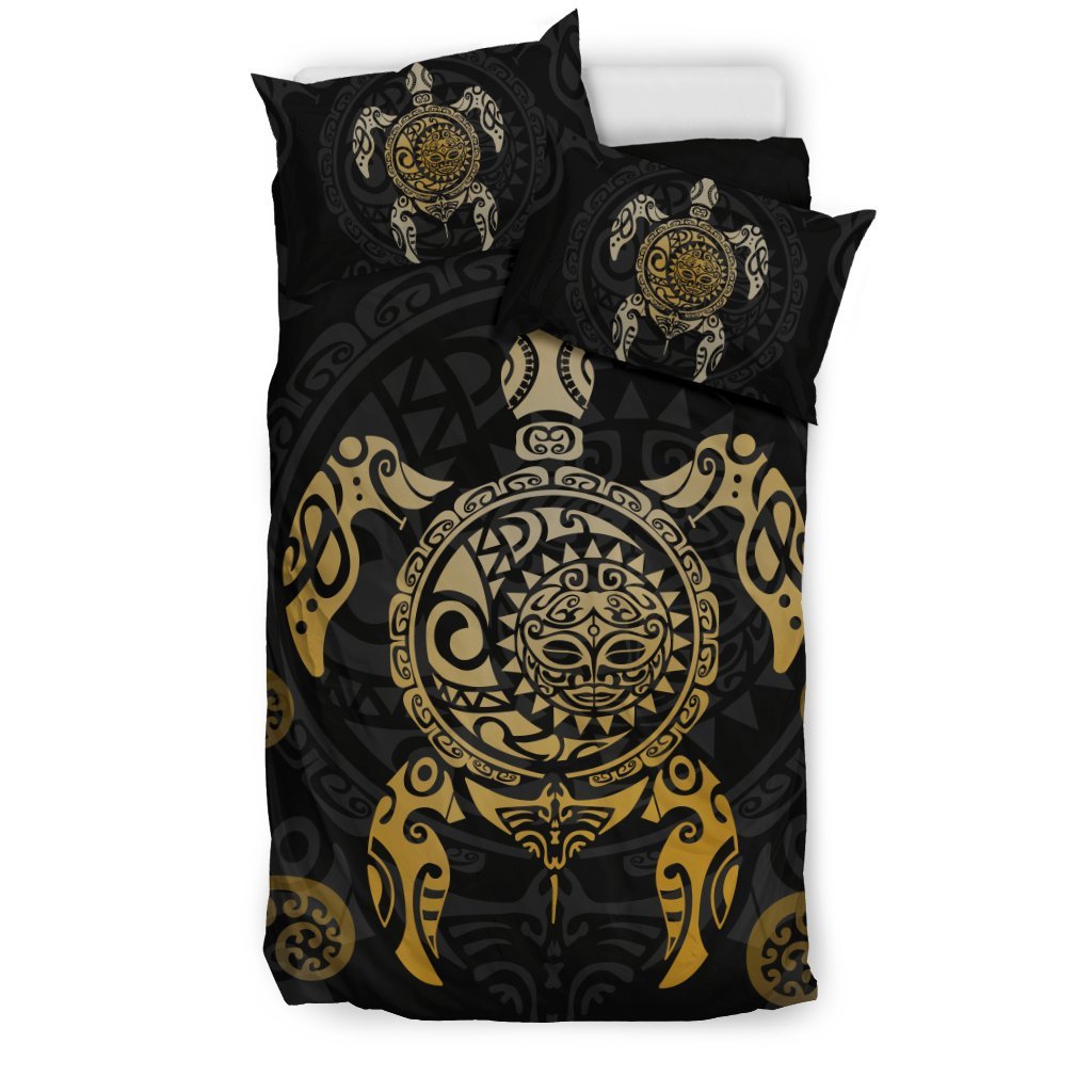 Maori Turtle Bedding Set Koru Fern Gold - Vibe Hoodie Shop