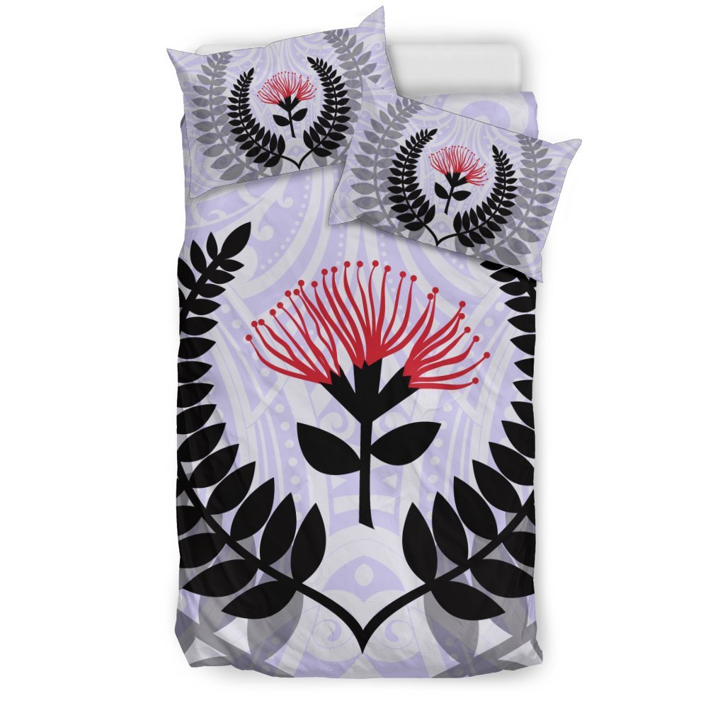 New Zealand Bedding Set Maori Silver Fern And Pohutukawa - Vibe Hoodie Shop