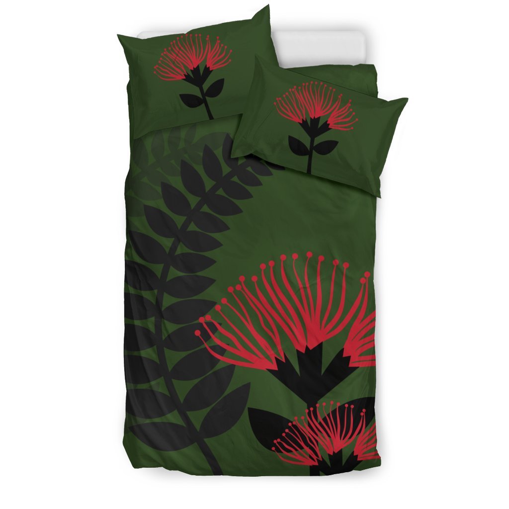 New Zealand Bedding Set Silver Fern With Pohutukawa 02 - Vibe Hoodie Shop