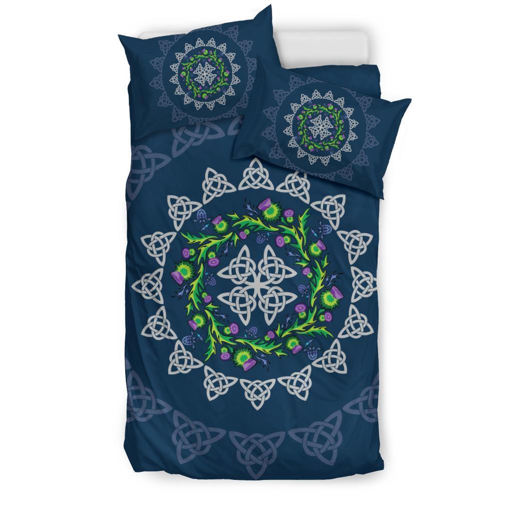 Scotland Bedding Set Thistle Flowers And Celtic Knots - Vibe Hoodie Shop