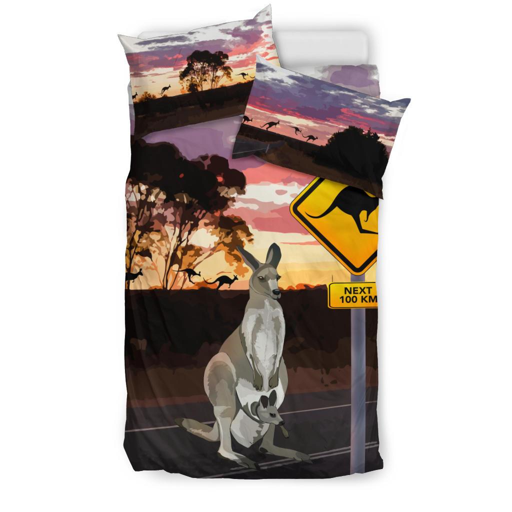 Bedding Sets - Kangaroo Bed Kangaroo Sign Landscape Art - Vibe Hoodie Shop