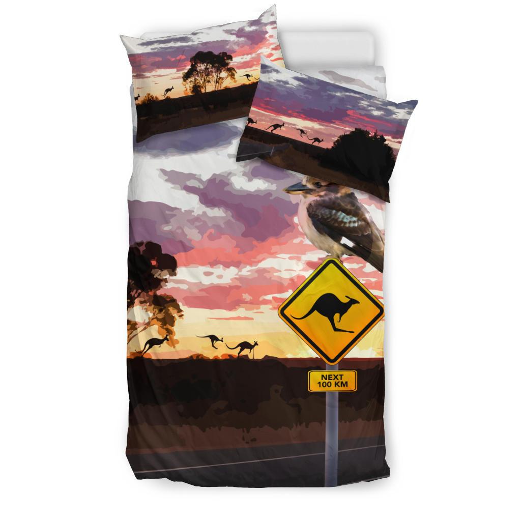 Bedding Sets - Kookaburra Bed Kangaroo Sign Landscape Art Sets - Vibe Hoodie Shop