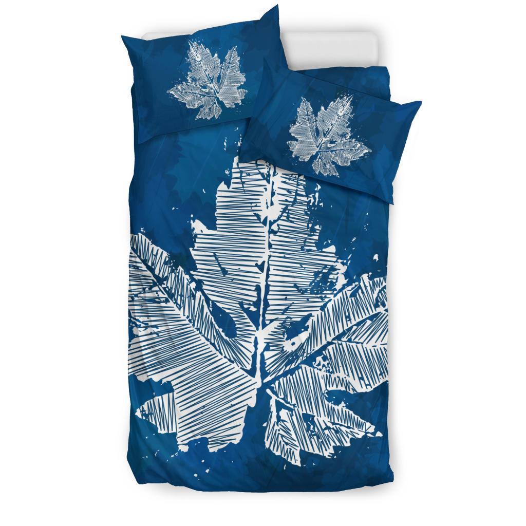 Canada Bedding Set - Grunge Maple Leaf Duvet Cover (Blue) - Vibe Hoodie Shop