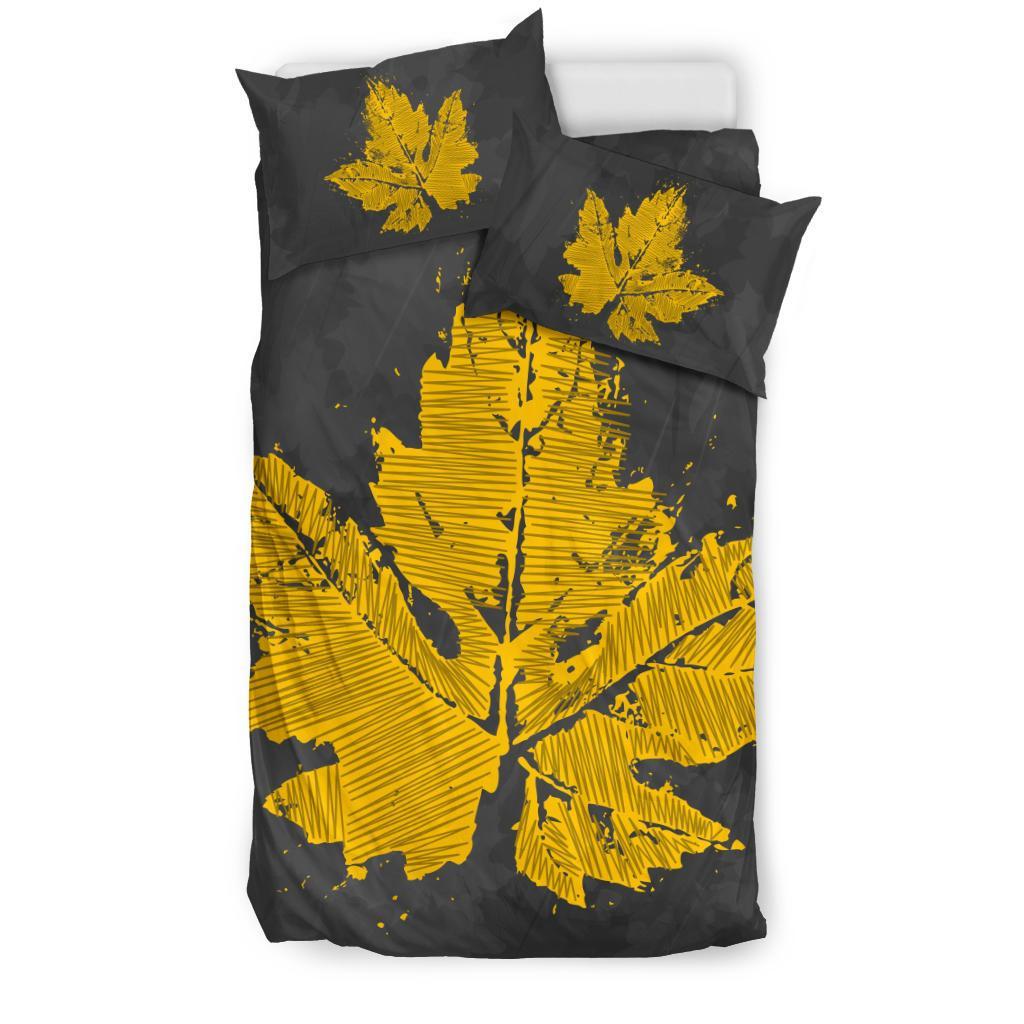 Canada Bedding Set - Grunge Maple Leaf Duvet Cover (Grey) - Vibe Hoodie Shop