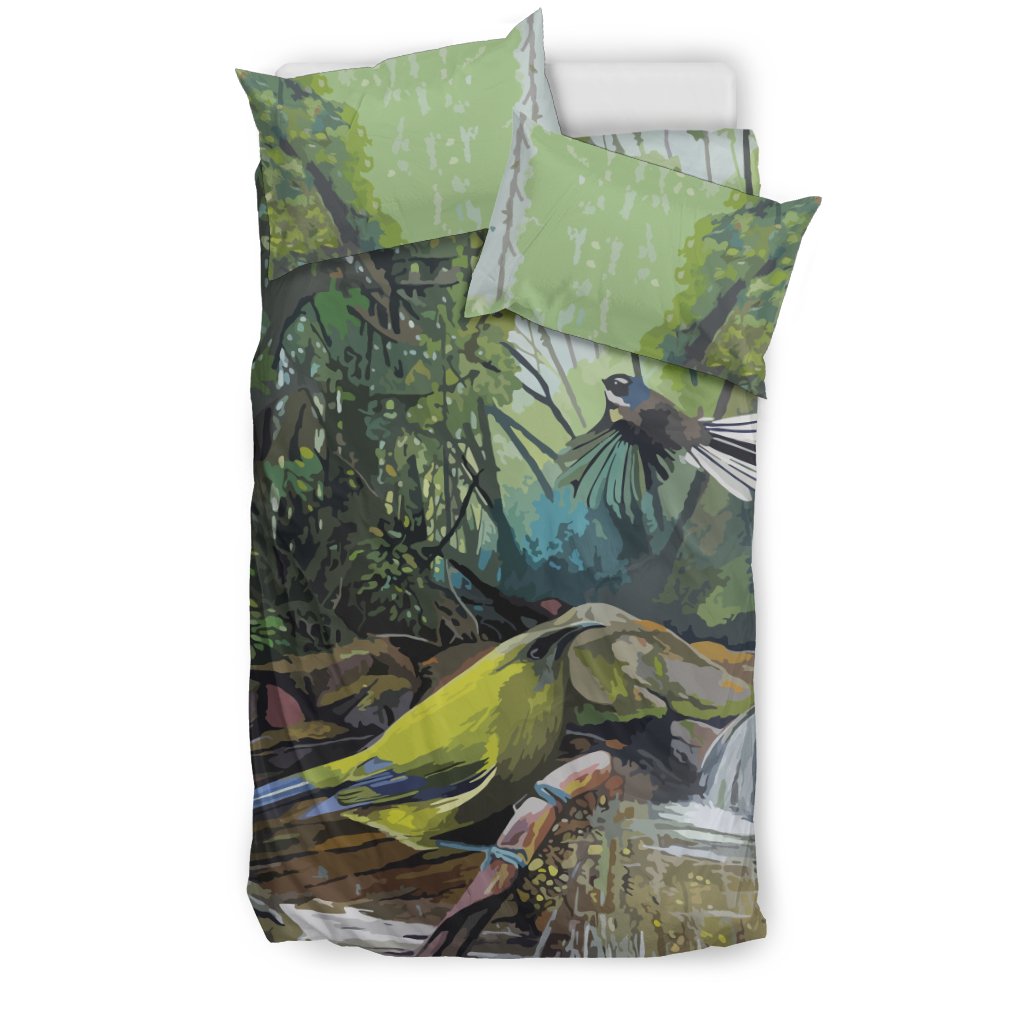 New Zealand Bedding Set, Korimako Bird Duvet Cover And Pillow Case - Vibe Hoodie Shop
