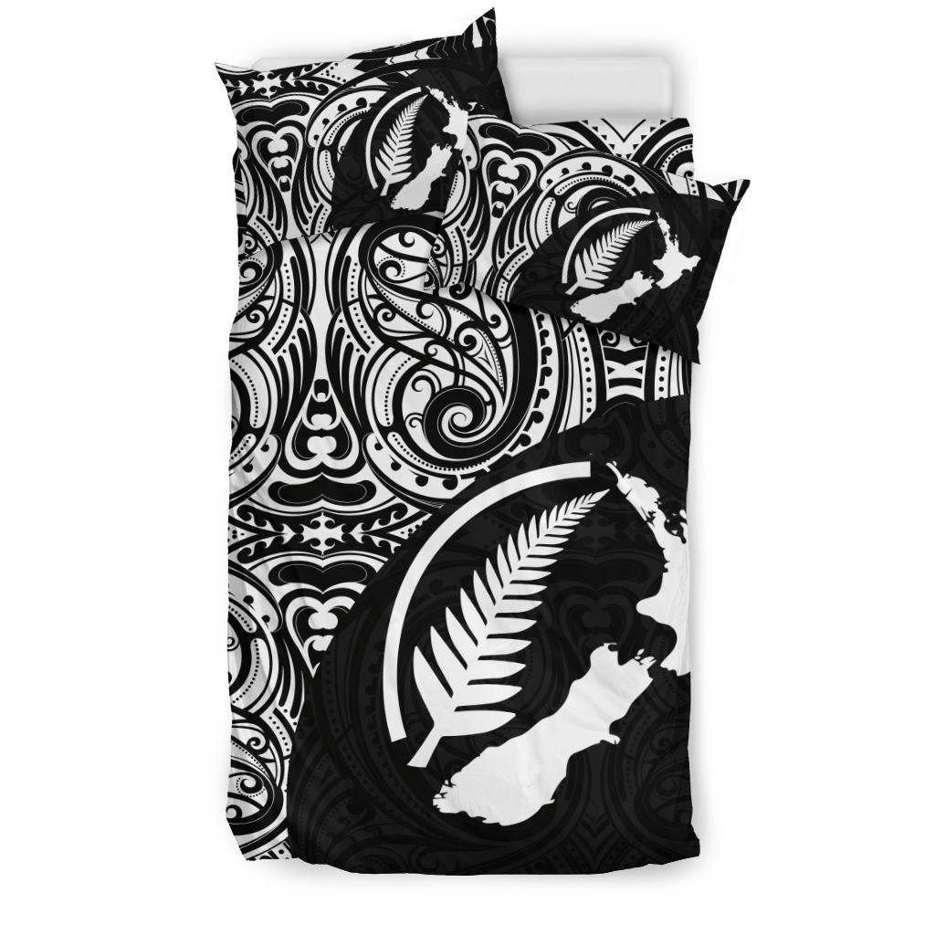 Aotearoa Maori With Map And Silver Fern Bedding Set - Vibe Hoodie Shop