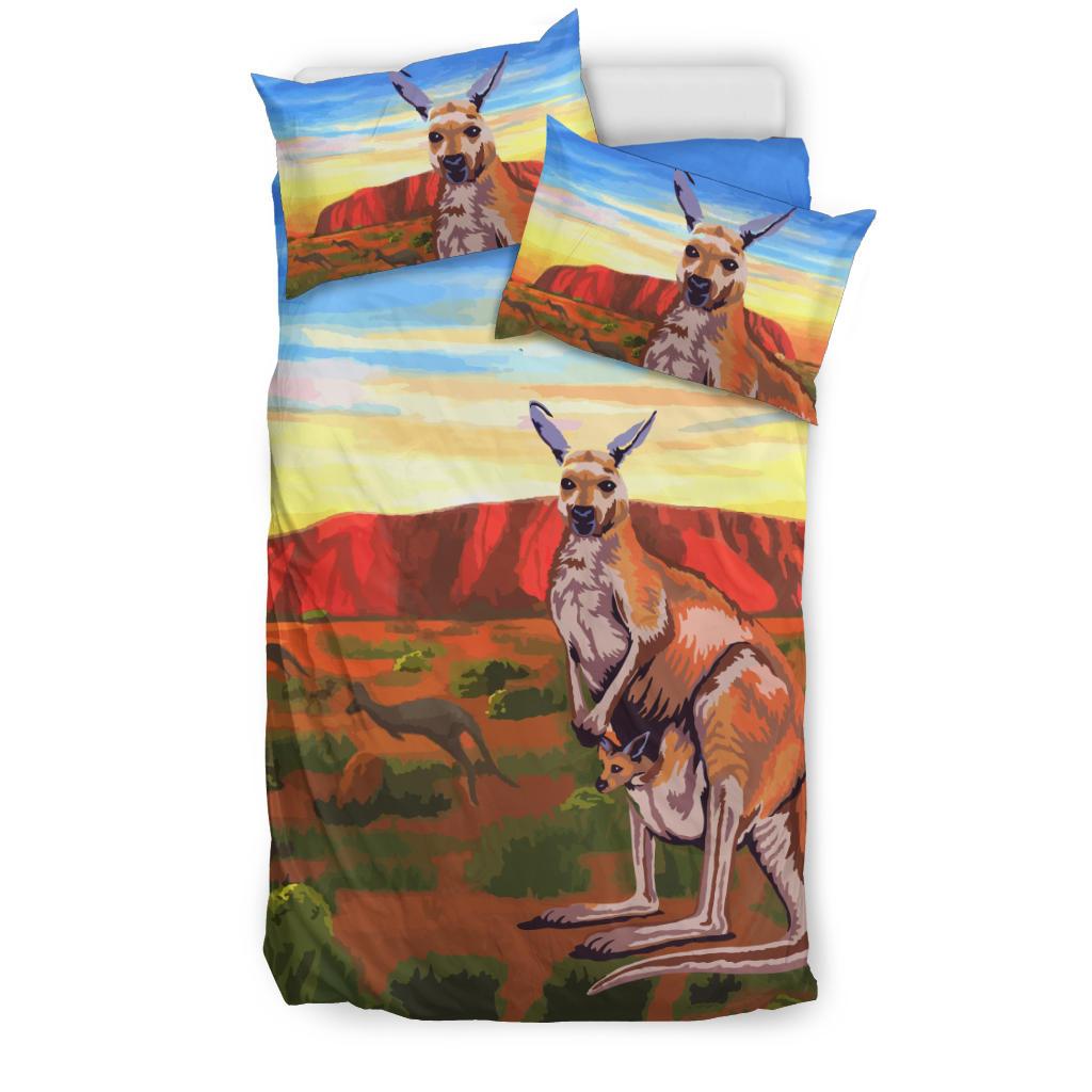 Aboriginal Bedding Sets, Kangaroo Uluru Landscape Art - Vibe Hoodie Shop