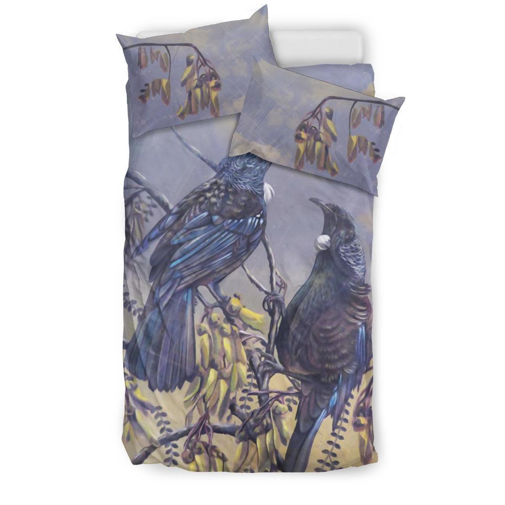 New Zealand Kowhai Bedding Set, Tui Bird Duvet Cover And Pillow Case - Vibe Hoodie Shop