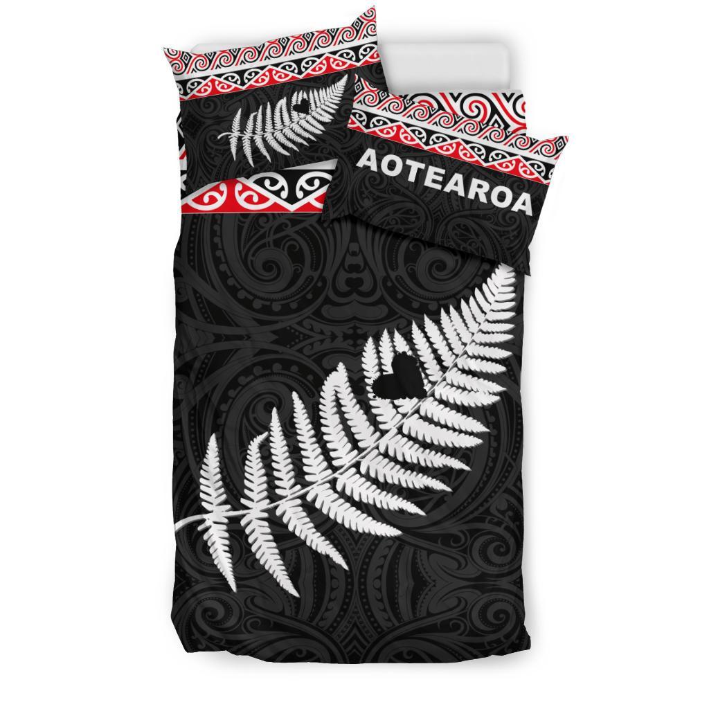 New Zealand Maori Bedding Set, Aotearoa Silver Fern Duvet Cover And Pillow Case - Vibe Hoodie Shop