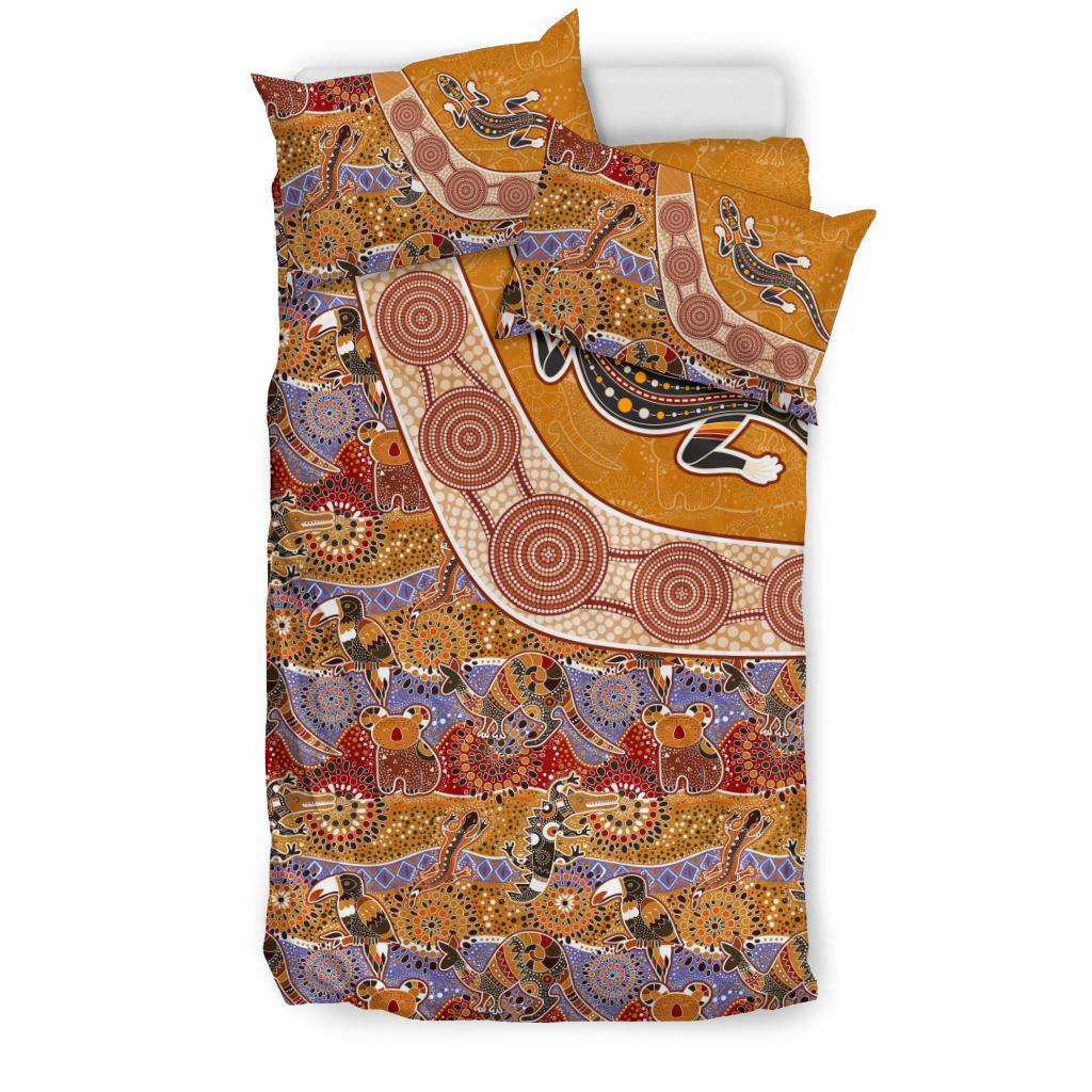 Aboriginal Bedding Sets, Lizard Patterns Boomerang Crocodile Kangaroo - Vibe Hoodie Shop