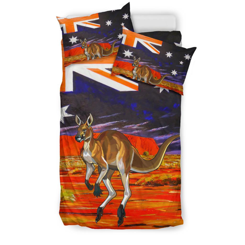 Bedding Sets - Kangaroo Bedding Aus Flag Uluru Landscape Art Sets - Vibe Hoodie Shop