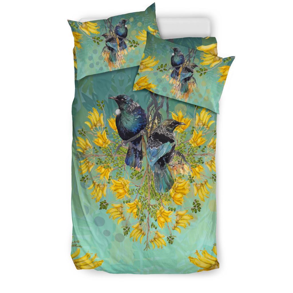 New Zealand Kowhai Bedding Set, Tui Bird Duvet Cover And Pillow Case - Vibe Hoodie Shop