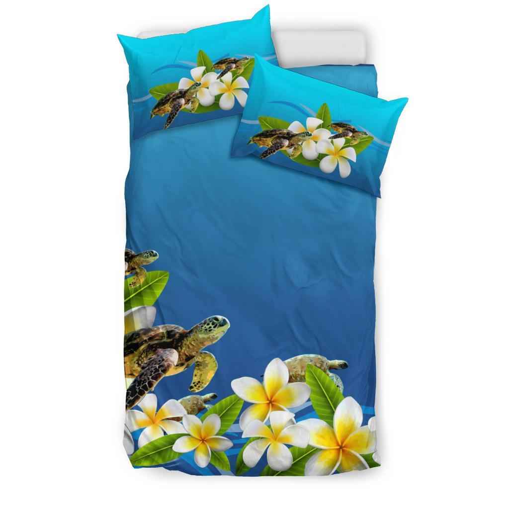 Plumeria Sea Turtle New Zealand Bedding Set - Vibe Hoodie Shop