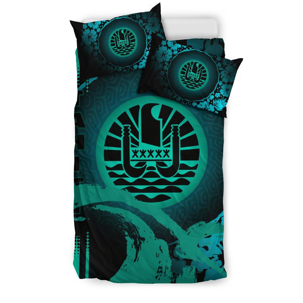 Tahiti Bedding Set - Hibiscus And Wave Light Green - Vibe Hoodie Shop