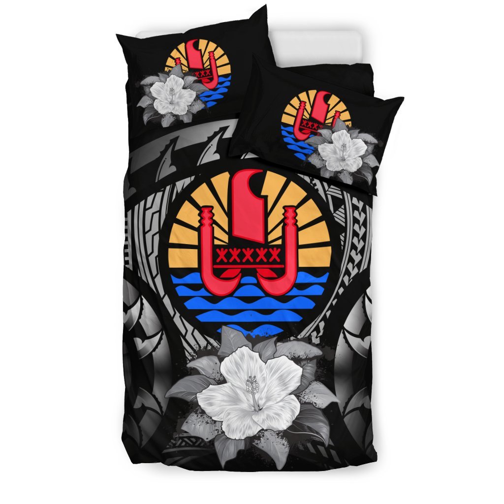 Tahiti Gray Hibiscus Bedding Set - Vibe Hoodie Shop