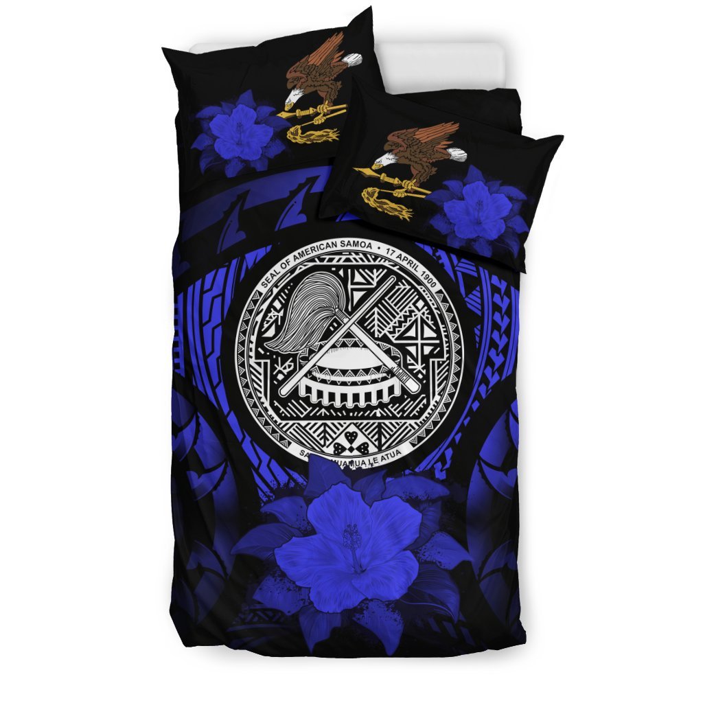 American Samoa Blue Hibiscus Bedding Set - Vibe Hoodie Shop