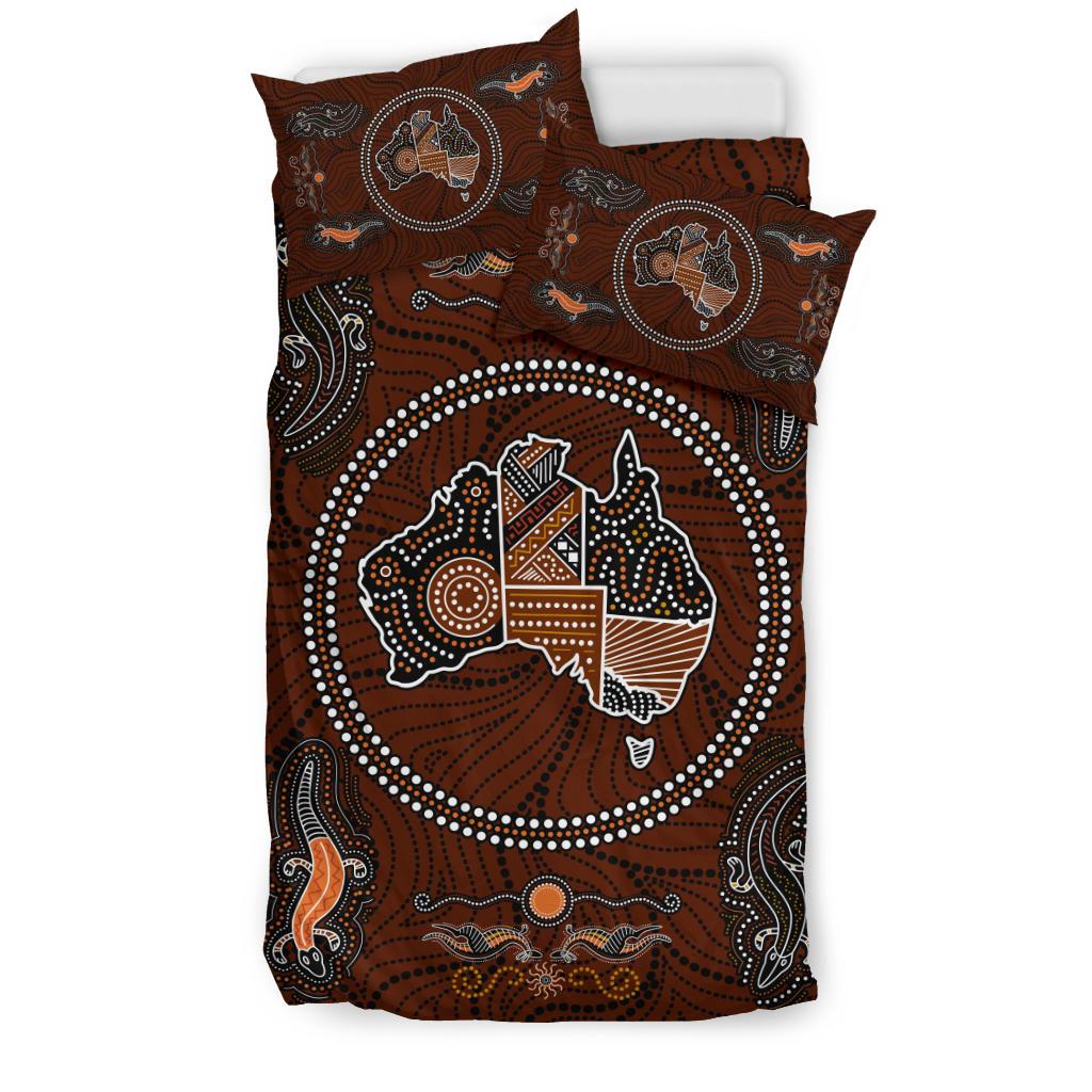 Aboriginal Bedding Sets, Australia Map Dot Painting Lizard Patterns - Vibe Hoodie Shop