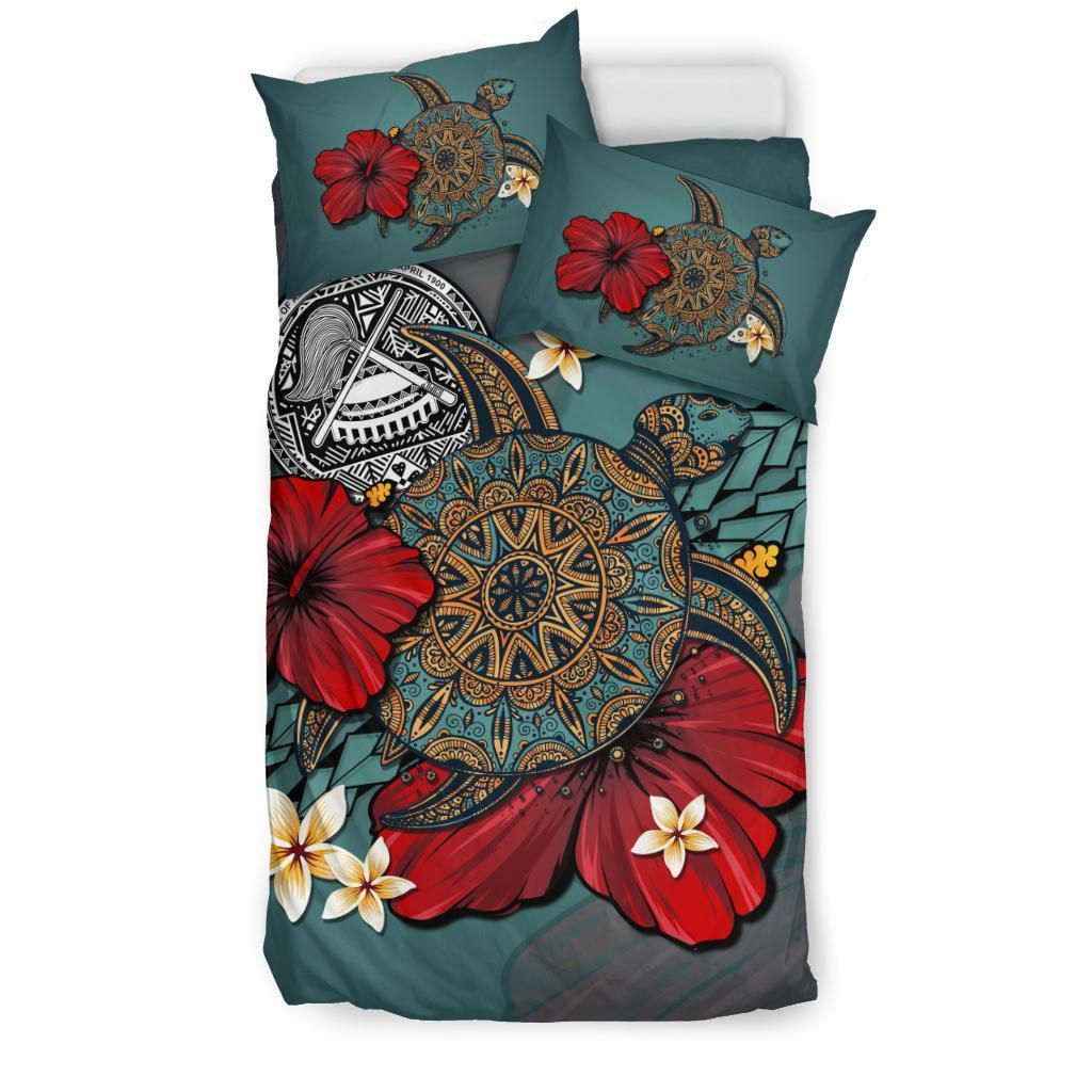 American Samoa Bedding Set - Blue Turtle Tribal - Vibe Hoodie Shop