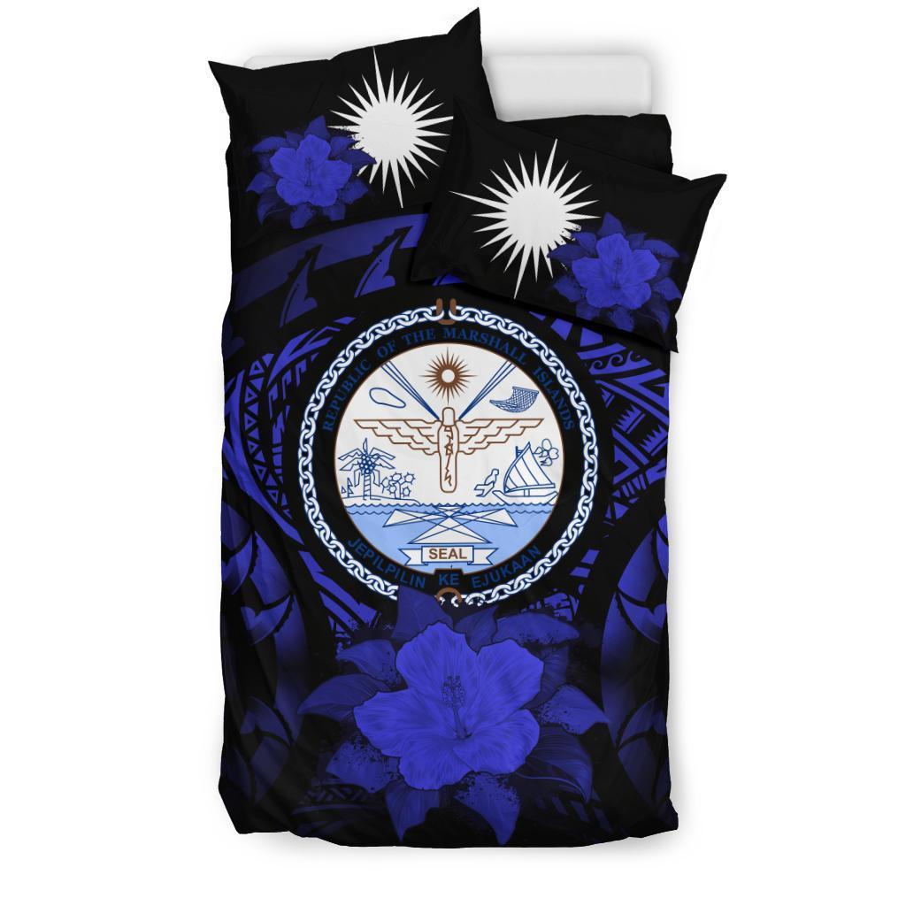 Marshall Islands Dark Blue Hibiscus Bedding Set - Vibe Hoodie Shop