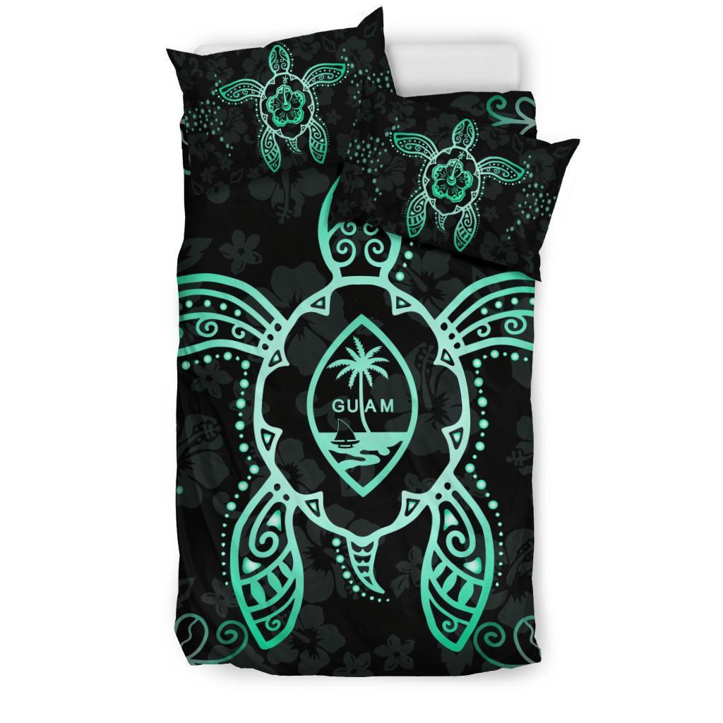 Guam Bedding Set - Turtle Hibiscus Turquoise - Vibe Hoodie Shop