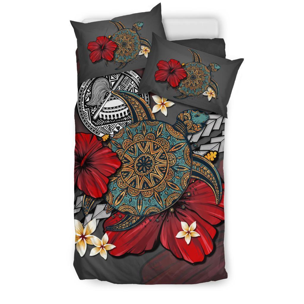 American Samoa Bedding Set - Gray Turtle Tribal - Vibe Hoodie Shop