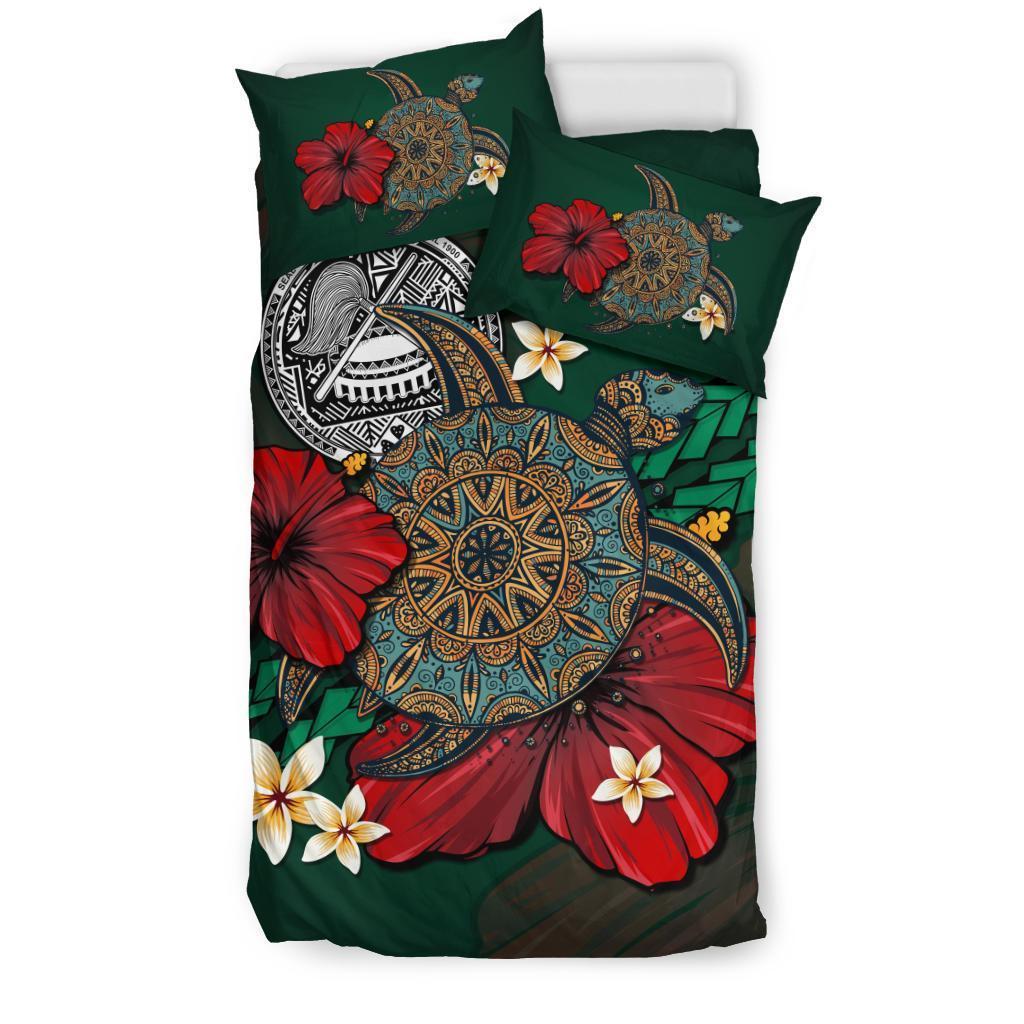 American Samoa Bedding Set - Green Turtle Tribal - Vibe Hoodie Shop