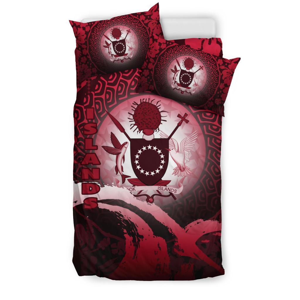 Cook Islands Bedding Set - Wave And Hibiscus Red - Vibe Hoodie Shop