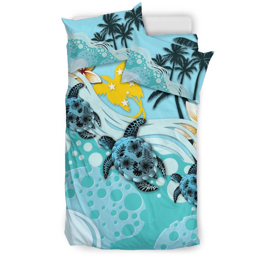 Papua New Guinea Bedding Set - Blue Turtle Hibiscus - Vibe Hoodie Shop