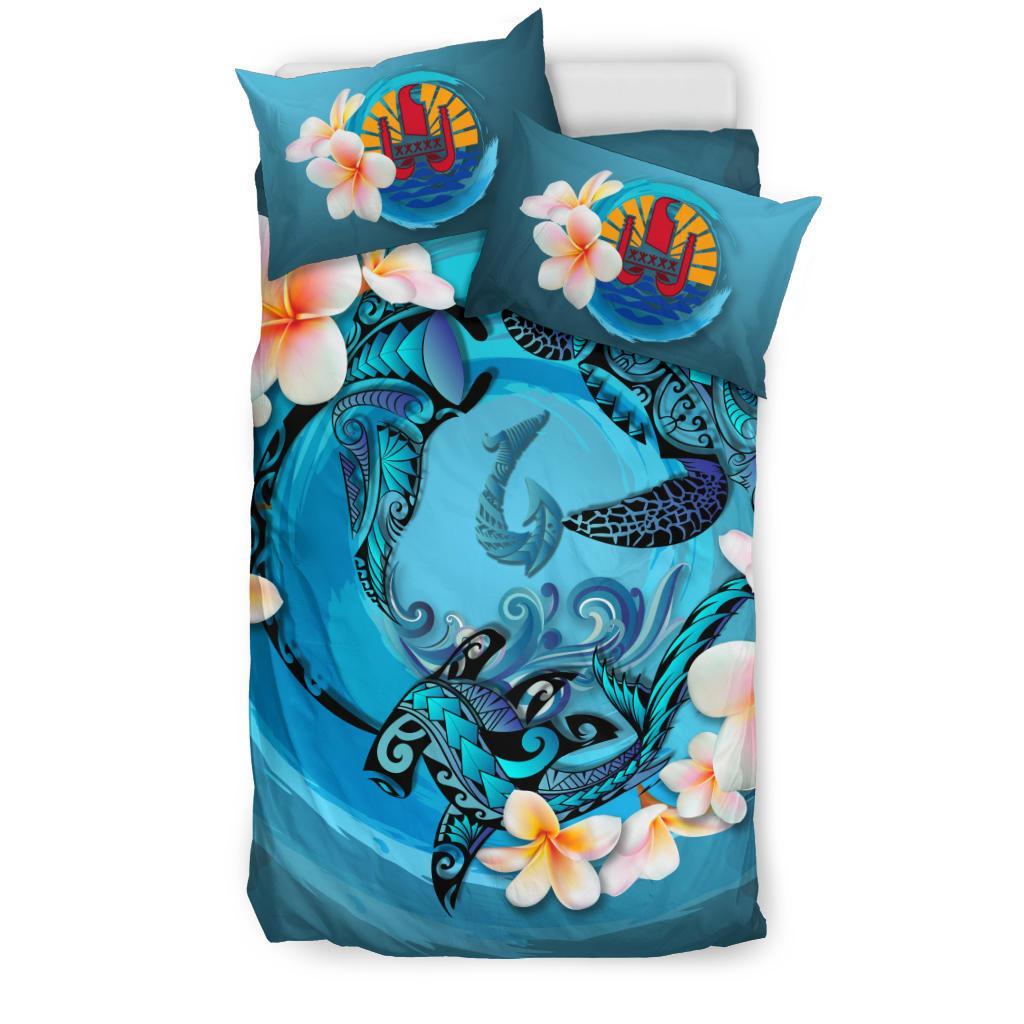 Tahiti Bedding Set - Blue Plumeria Animal Tattoo - Vibe Hoodie Shop