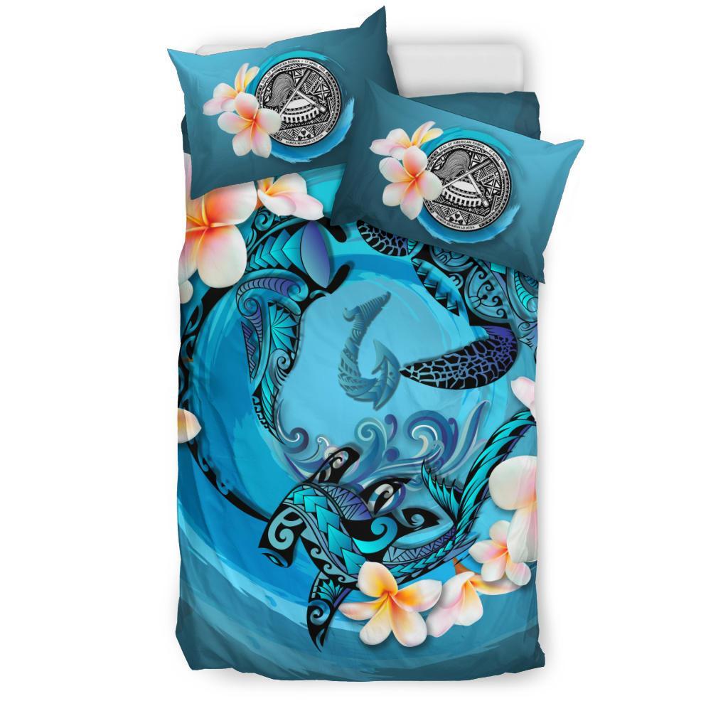 American Samoa Bedding Set - Blue Plumeria Animal Tattoo - Vibe Hoodie Shop