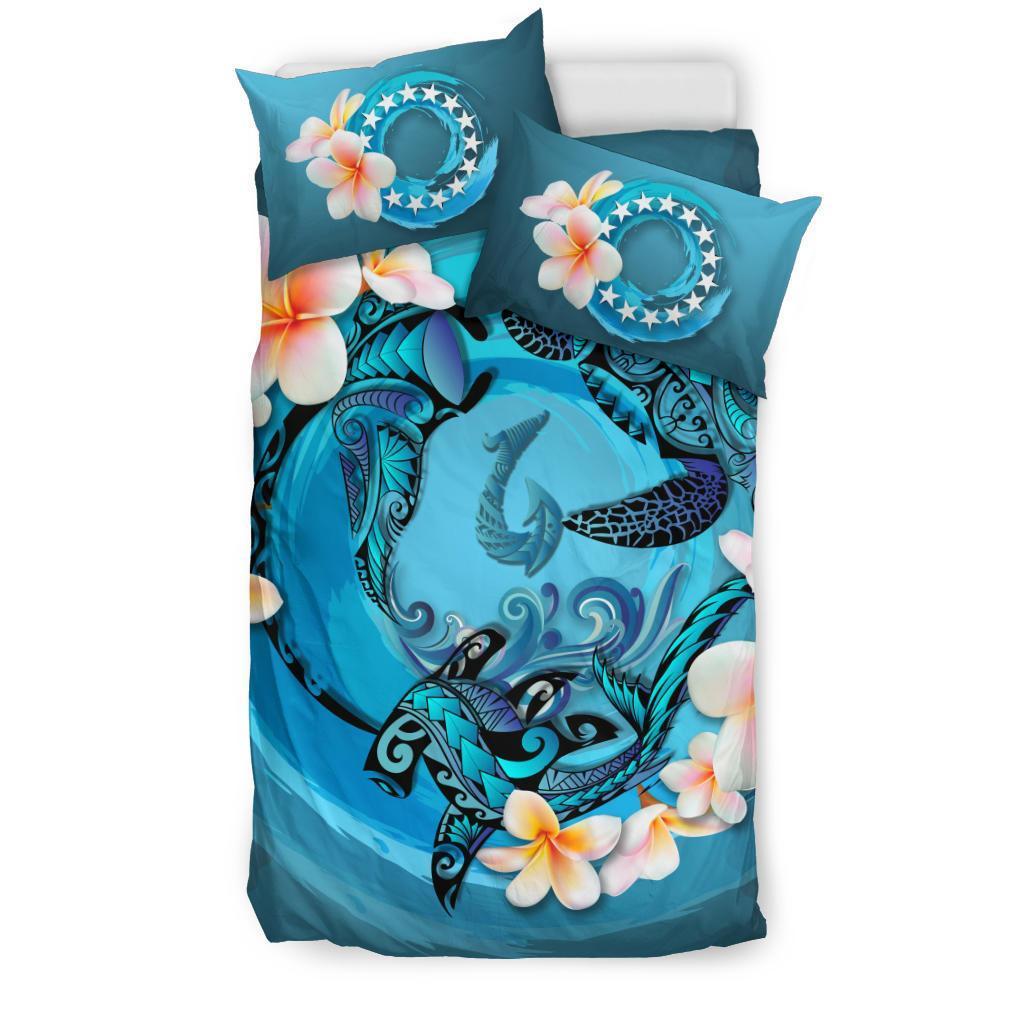 Cook Islands Bedding Set - Blue Plumeria Animal Tattoo - Vibe Hoodie Shop