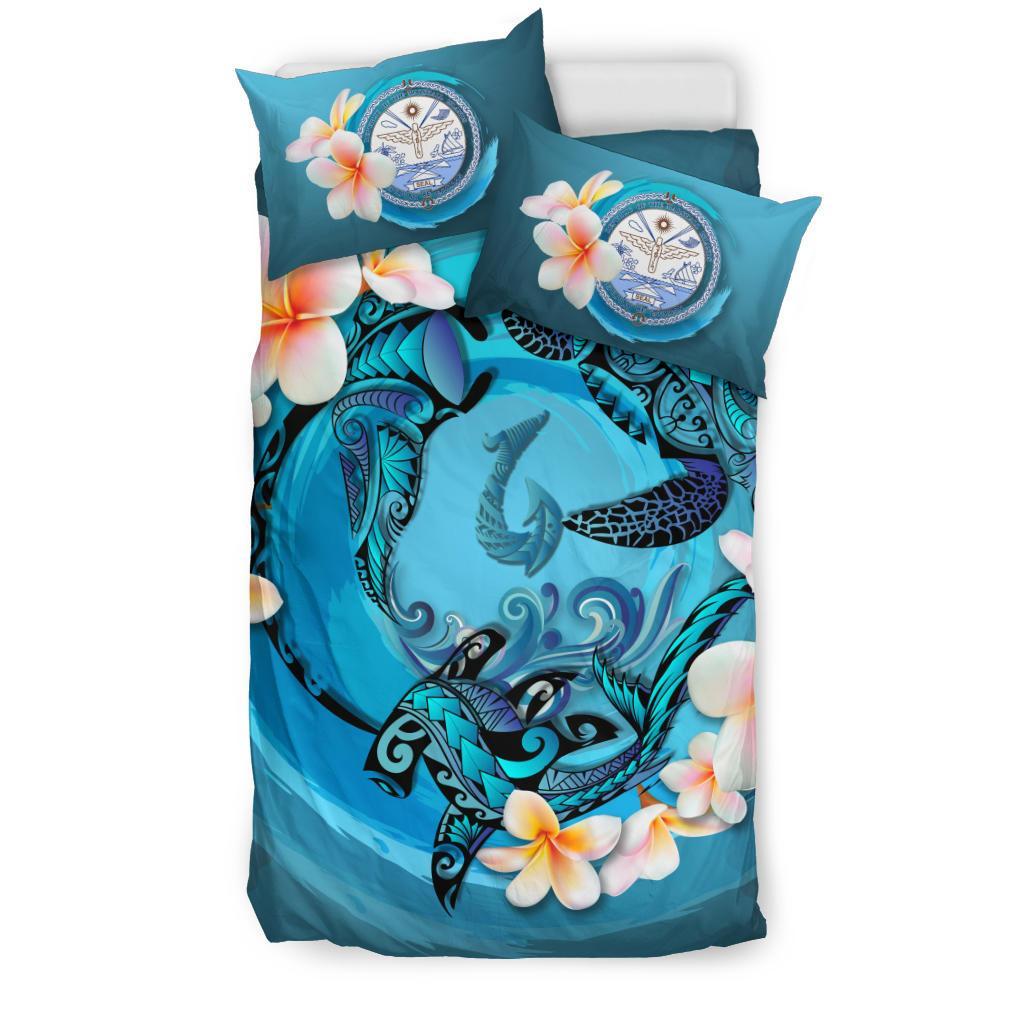 Marshall Islands Bedding Set - Blue Plumeria Animal Tattoo - Vibe Hoodie Shop