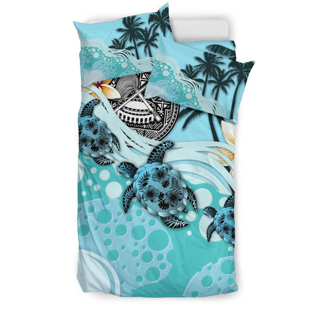 American Samoa Bedding Set - Blue Turtle Hibiscus - Vibe Hoodie Shop