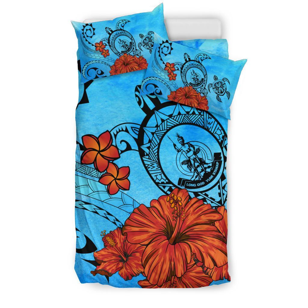 Vanuatu Coat Of Arms Poly Sea Background Bedding Set - Vibe Hoodie Shop