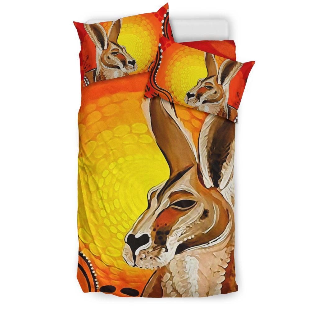 Kangaroo Bedding Sets, Aboriginal Patterns Drawing Painting - Vibe Hoodie Shop