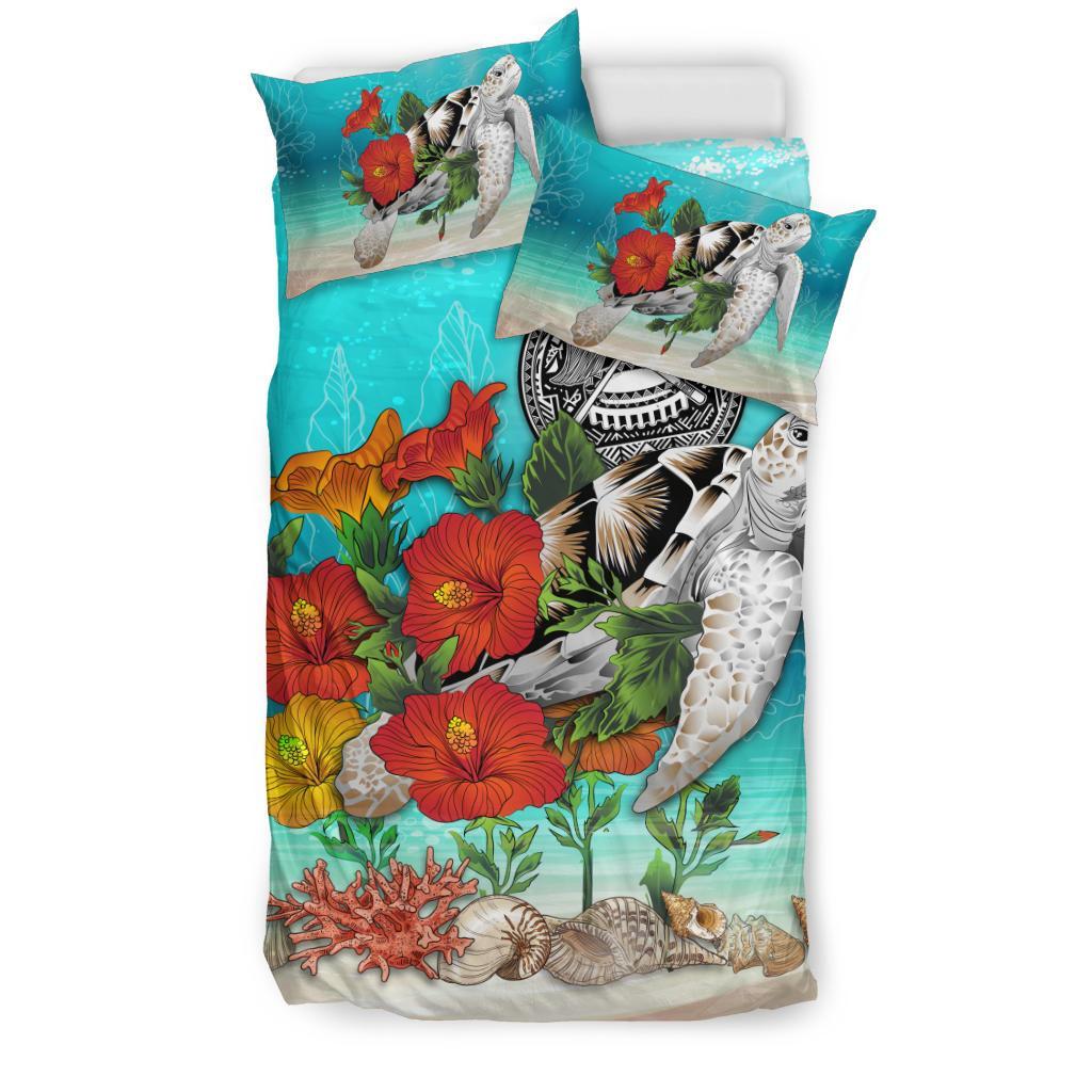 American Samoa Bedding Set - Ocean Turtle Hibiscus - Vibe Hoodie Shop