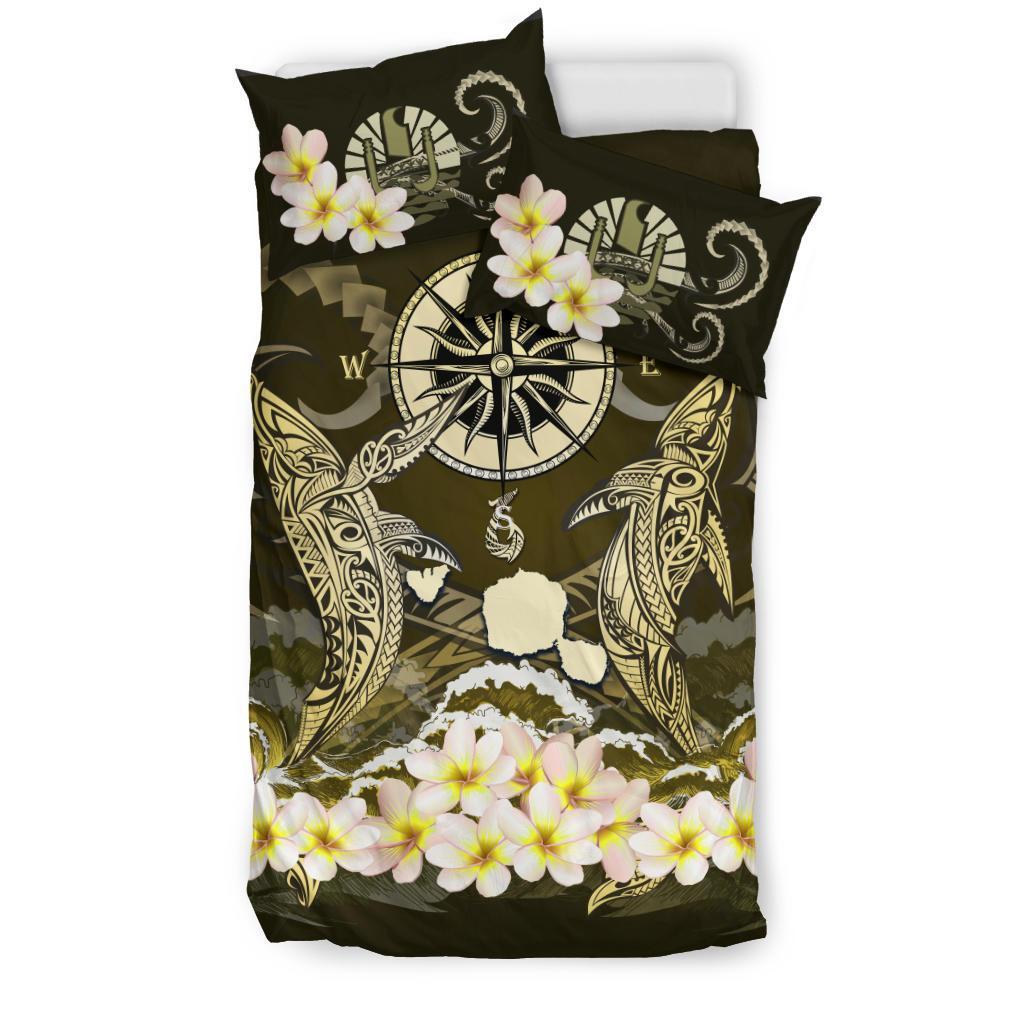 Tahiti Bedding Set - Shark Polynesia Compass Plumeria Gold - Vibe Hoodie Shop