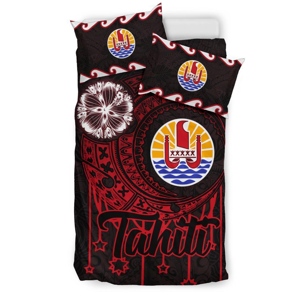 Tahiti Bedding Set French Polynesian Coat of Arms Tribal Style Red Version - Vibe Hoodie Shop