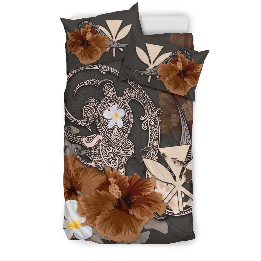 Kanaka Maoli (Hawaii) Bedding Set - Hibiscus Turtle Tribal Brown - Vibe Hoodie Shop