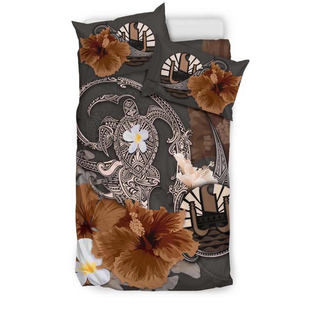 Tahiti Bedding Set - Hibiscus Turtle Tribal Brown - Vibe Hoodie Shop