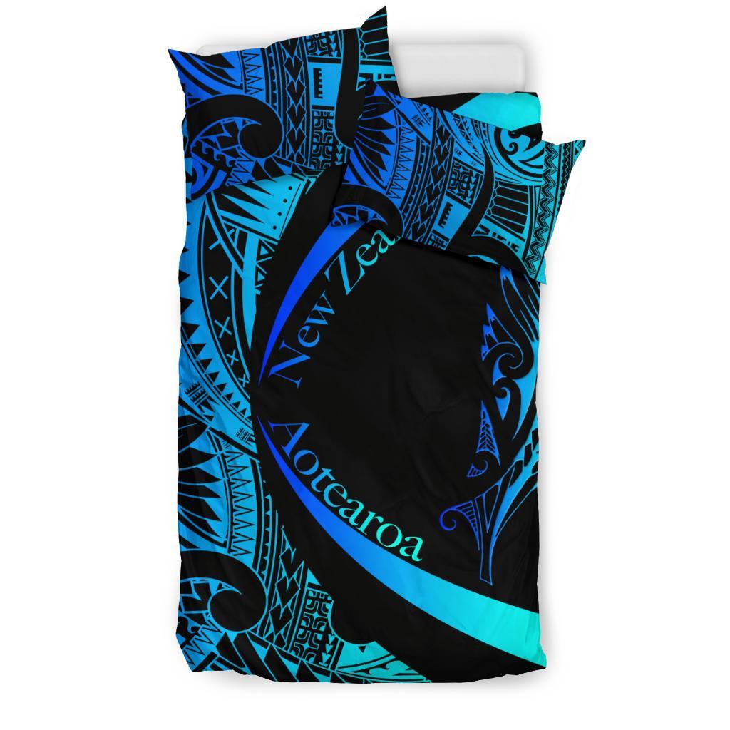 New Zealand Silver Fern Bedding Set Maori Tattoo Circle Style - Blue - Vibe Hoodie Shop