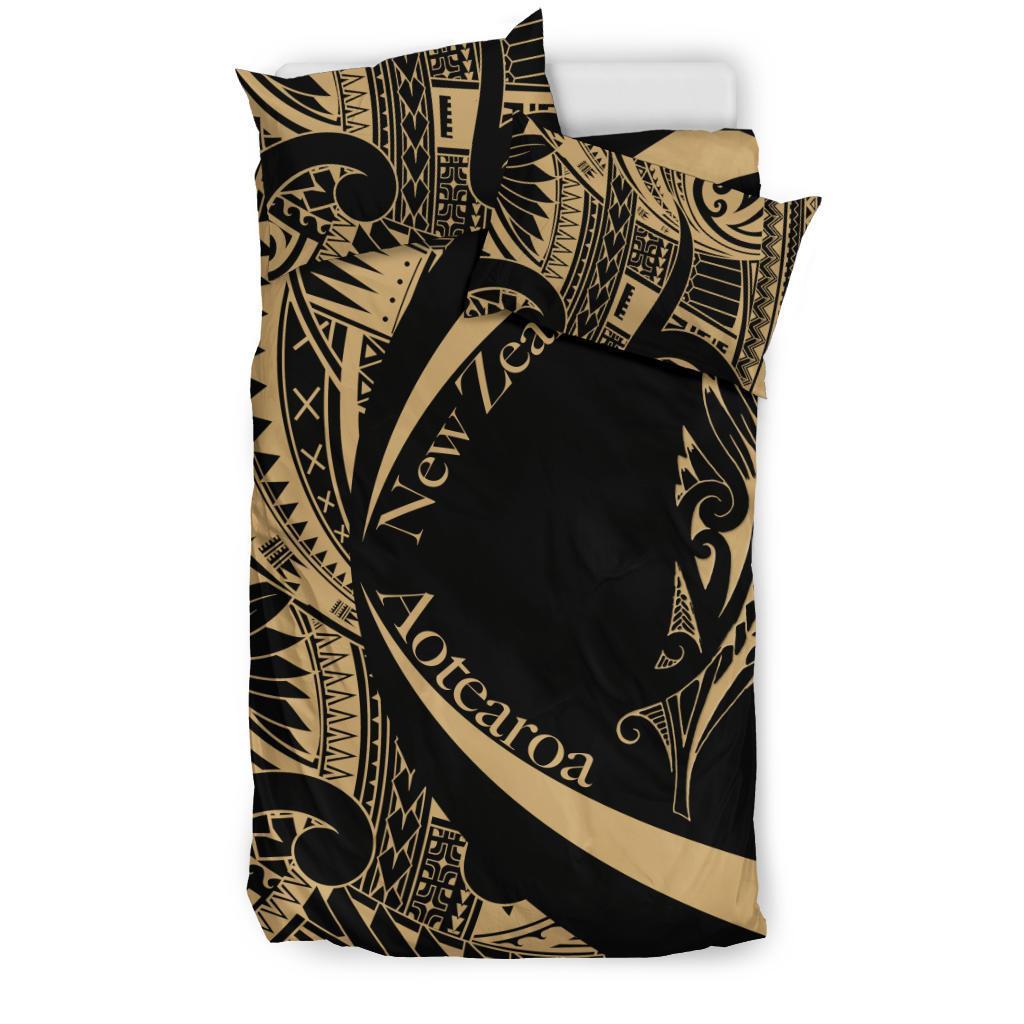 New Zealand Silver Fern Bedding Set Maori Tattoo Circle Style - Golden - Vibe Hoodie Shop