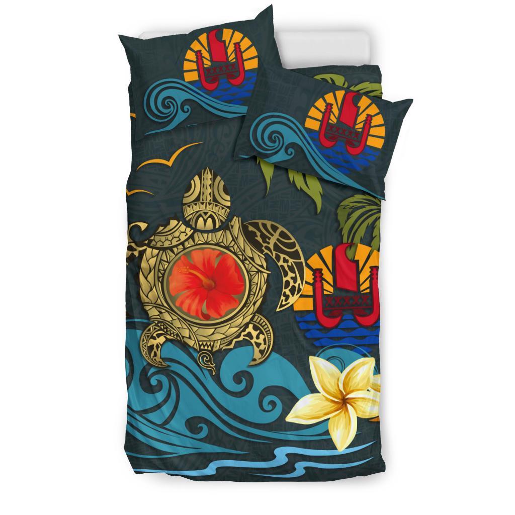 Tahiti Bedding Set - Coat Of Arm Turtle Hibiscus - Vibe Hoodie Shop