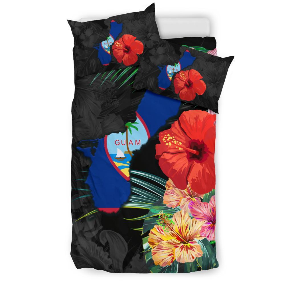 Guam Map - Hibiscus Bedding Set - Vibe Hoodie Shop